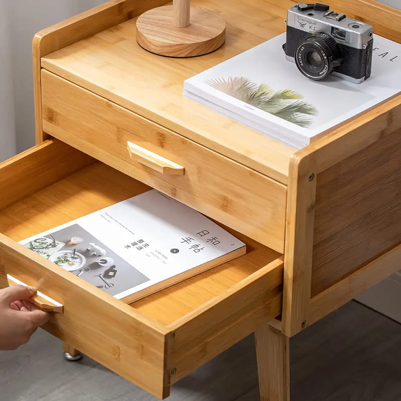 Bambusowy stół końcowy z szufladami stolikównocnych dla małych przestrzeni do przechowywania stojak boczny do sypialni